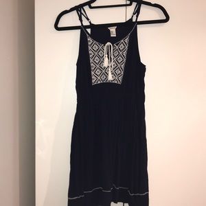 Blue summer dress white stitching